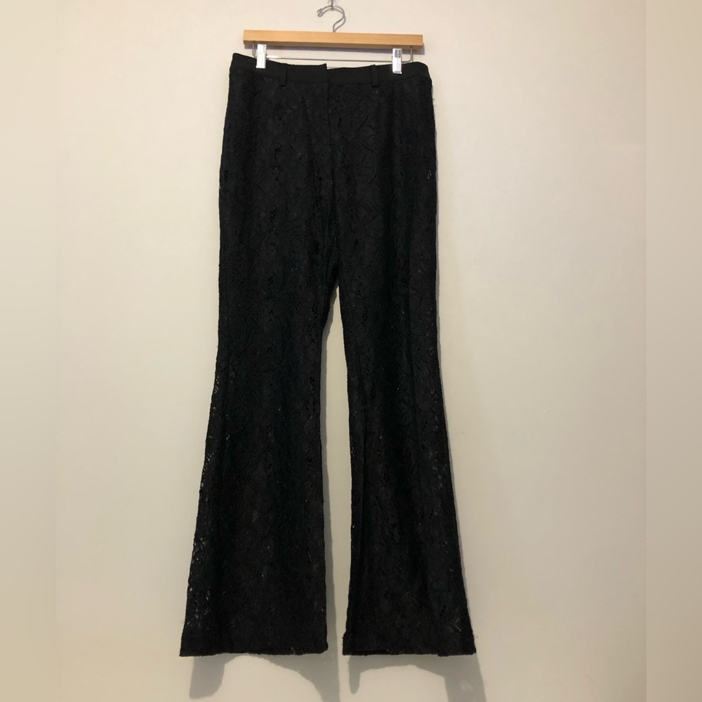 Avec Les Filles Black Sheer Lace Unlined Wide Leg Flare Pants Women’s Medium